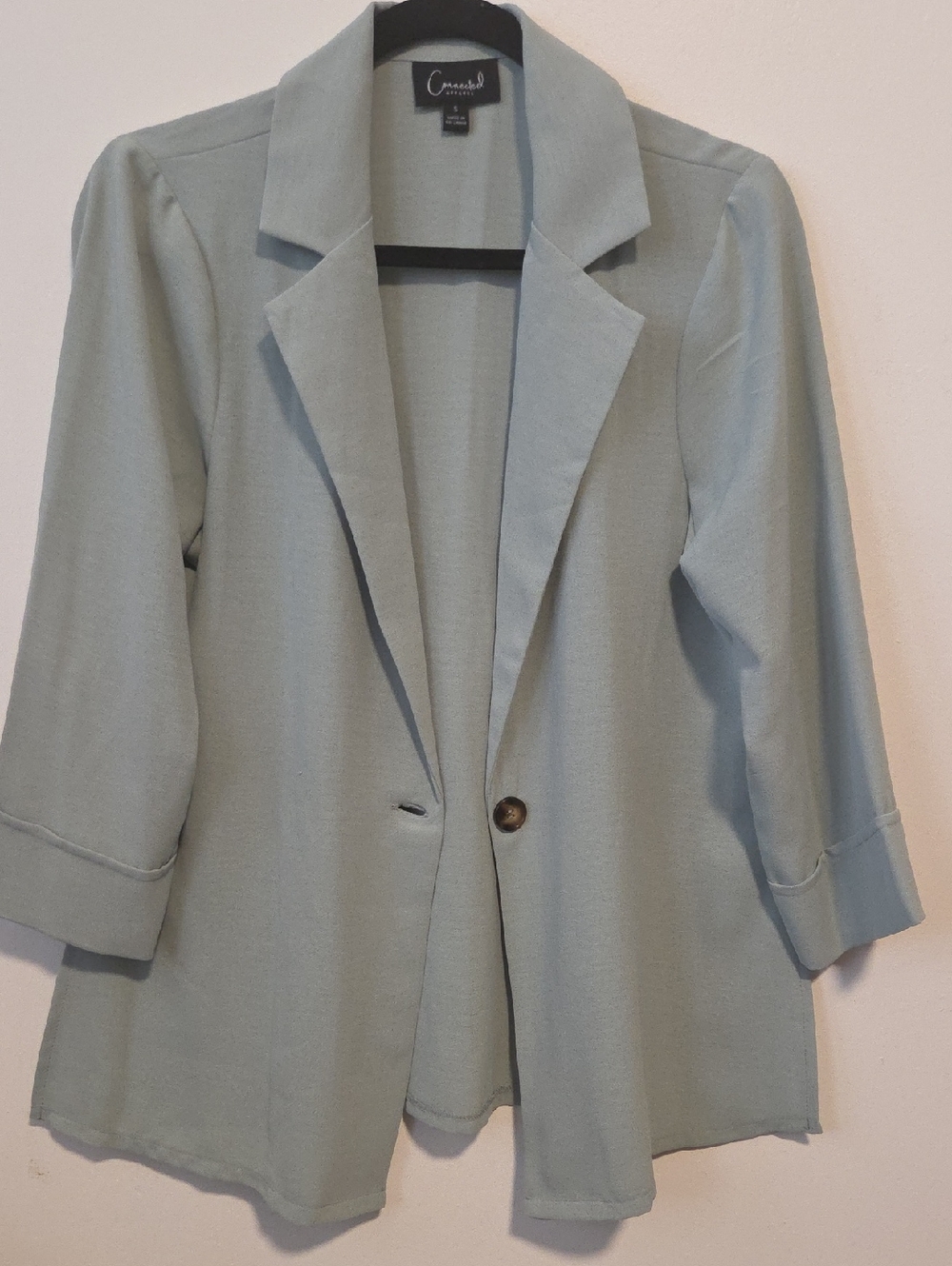 Casual Corner Light Sage Green Open-Front Blazer with Single Button